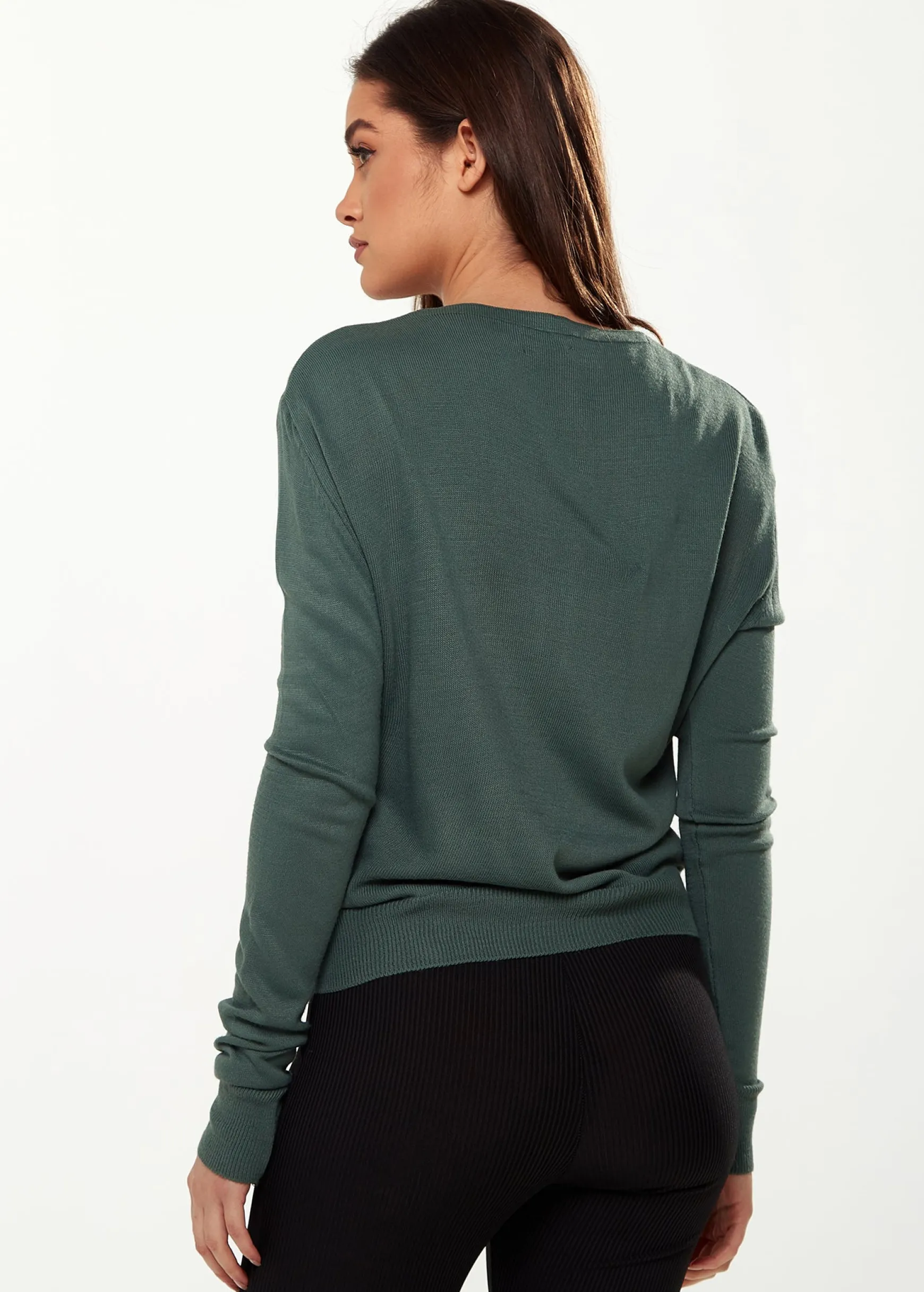 Women’s V-Neck Top with Ruching Detail in Green - Long Sleeves, Chic Design, Adjustable Fit, Versatile Style