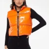 Women's Wet Look Gilet in Orange - Sleeveless, High Neck, Zip Closure, Cropped Fit, Regular Fit, Available in Classic and Bright Colours.