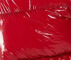 Women’s Wet Look Gilet in Red - Sleeveless, High Neck, Zip Closure, Cropped Fit, Regular Fit, Perfect for Cold Days.