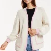 Women's White Mohair Knitted Cardigan with Pockets, Relaxed Fit, Contrast Trim, Luxurious Style by Liquorish