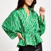 Women's Zebra Print Shirt with Long Sleeves, Tie Waist, Button-Up Front, Regular Fit, and Shirt Collar