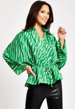 Women's Zebra Print Shirt with Long Sleeves, Tie Waist, Button-Up Front, Regular Fit, and Shirt Collar