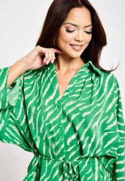 Women's Zebra Print Shirt with Long Sleeves, Tie Waist, Button-Up Front, Regular Fit, and Shirt Collar