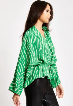 Women's Zebra Print Shirt with Long Sleeves, Tie Waist, Button-Up Front, Regular Fit, and Shirt Collar