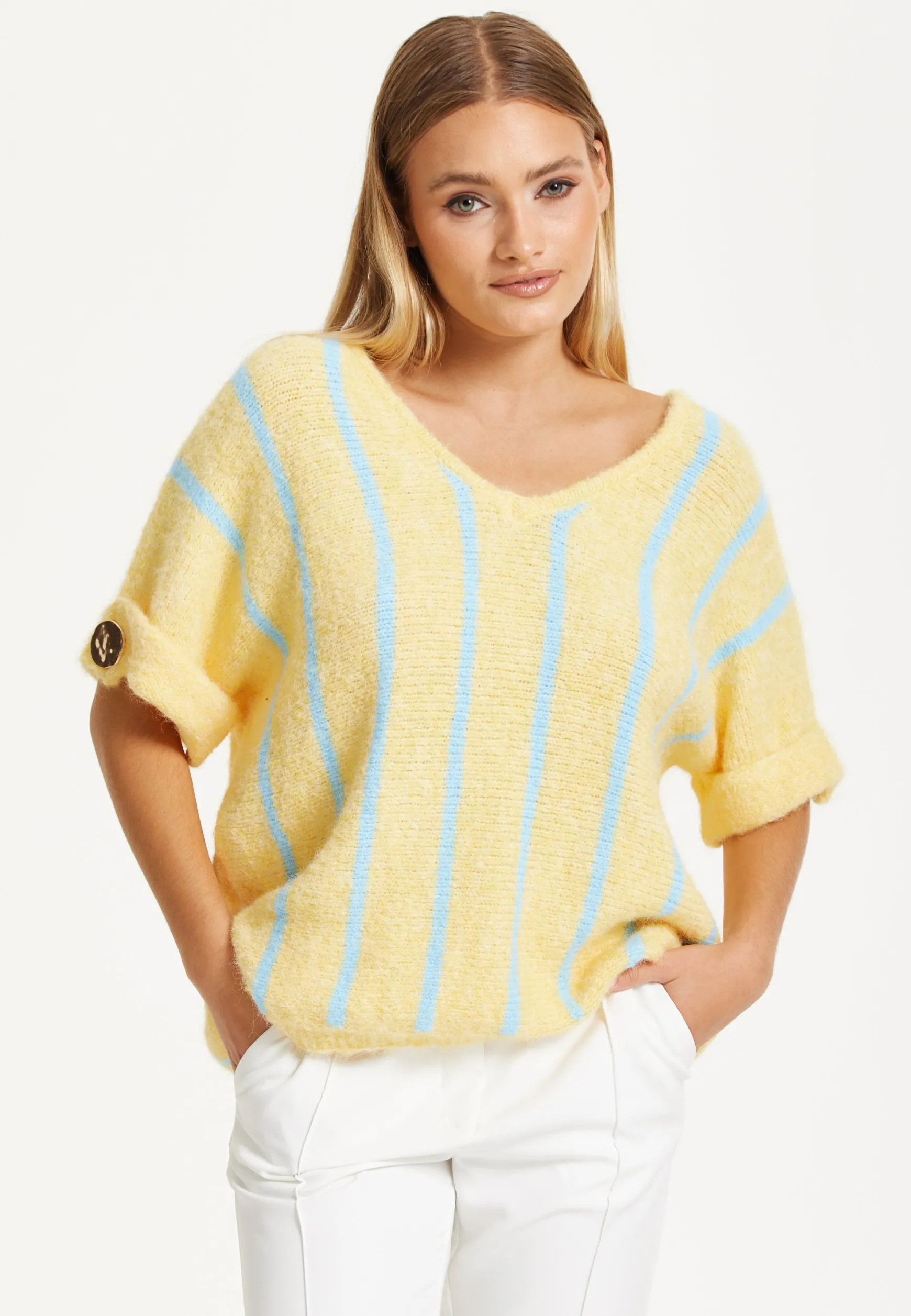 Yellow and Blue Striped Knit Top