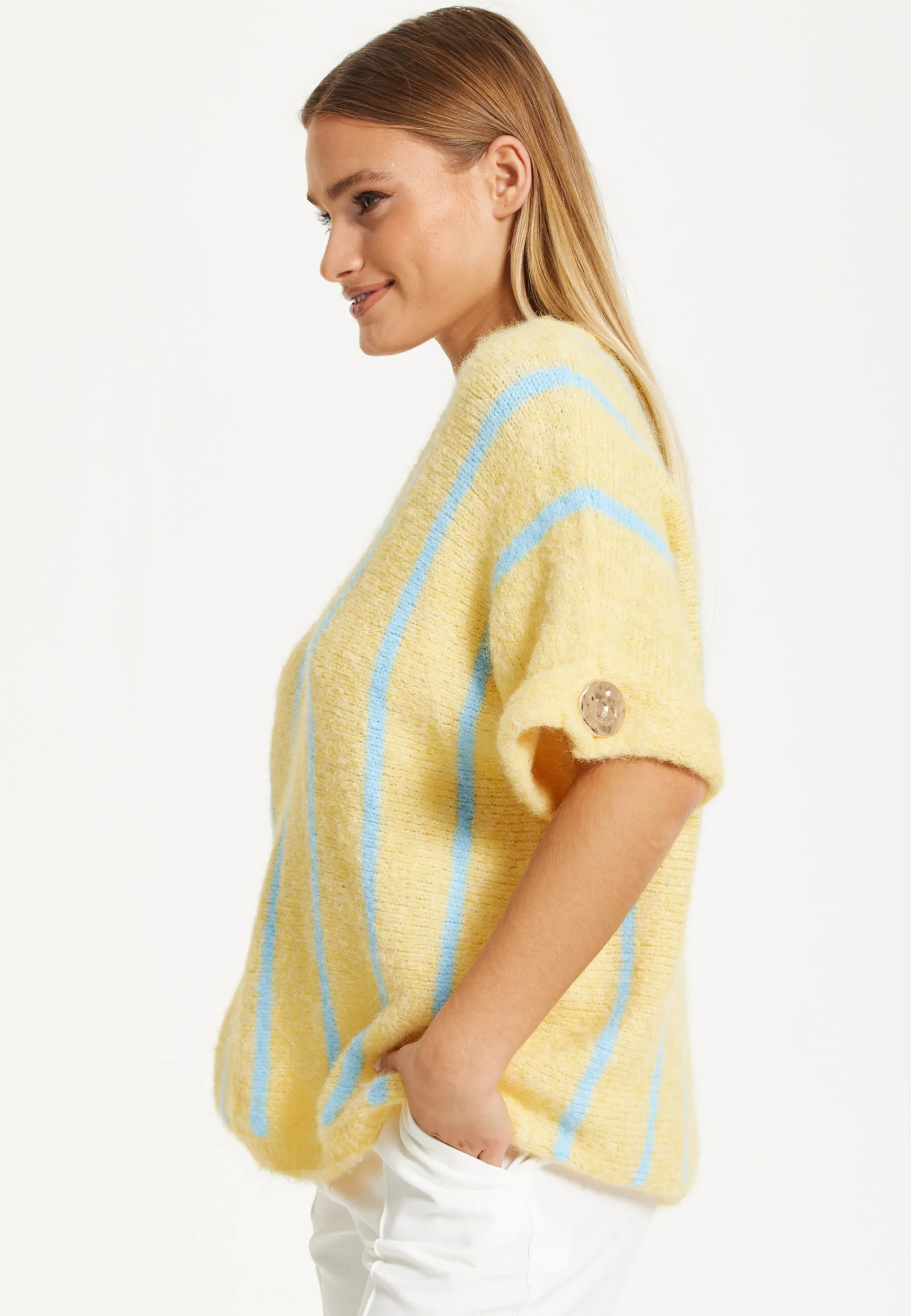 Yellow and Blue Striped Knit Top