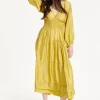Yellow Smocked Waist Midi Dress